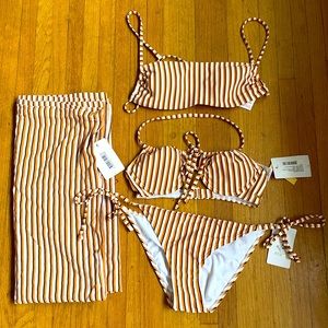 Roxy quicksilver bikini set orange black white stripe